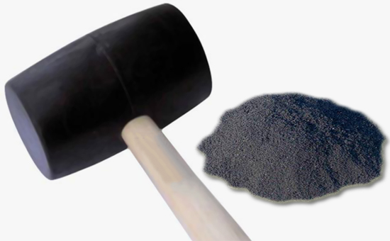 Rubber hammer filled with noise powder reduces costs