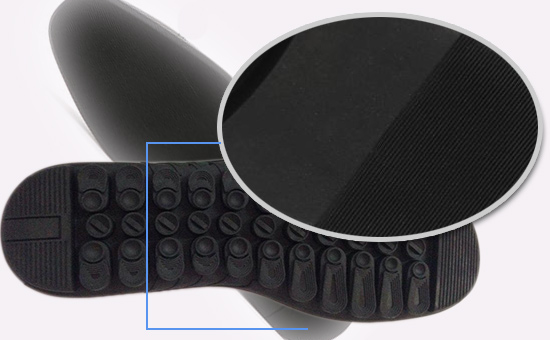 Black rubber soles mixed with tire rubber powder to reduce costs