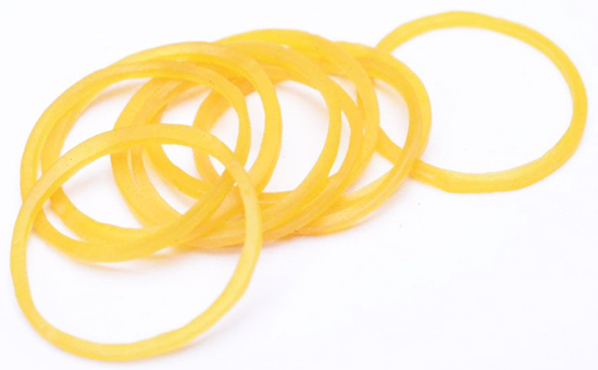 Rubber band using latex reclaimed rubber