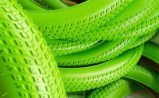 Green bicycle tire