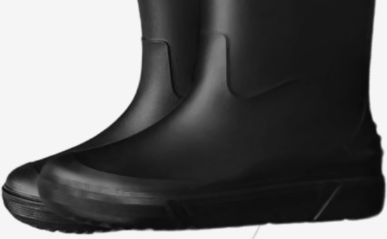 Lightweight rubber boots are made of reclaimed rubber on the soles