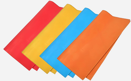 Colored rubber sheets mixed with latex recycled rubber
